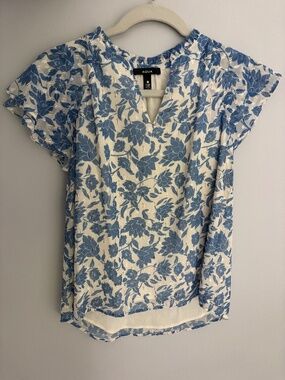 Aqua blue and white floral blouse